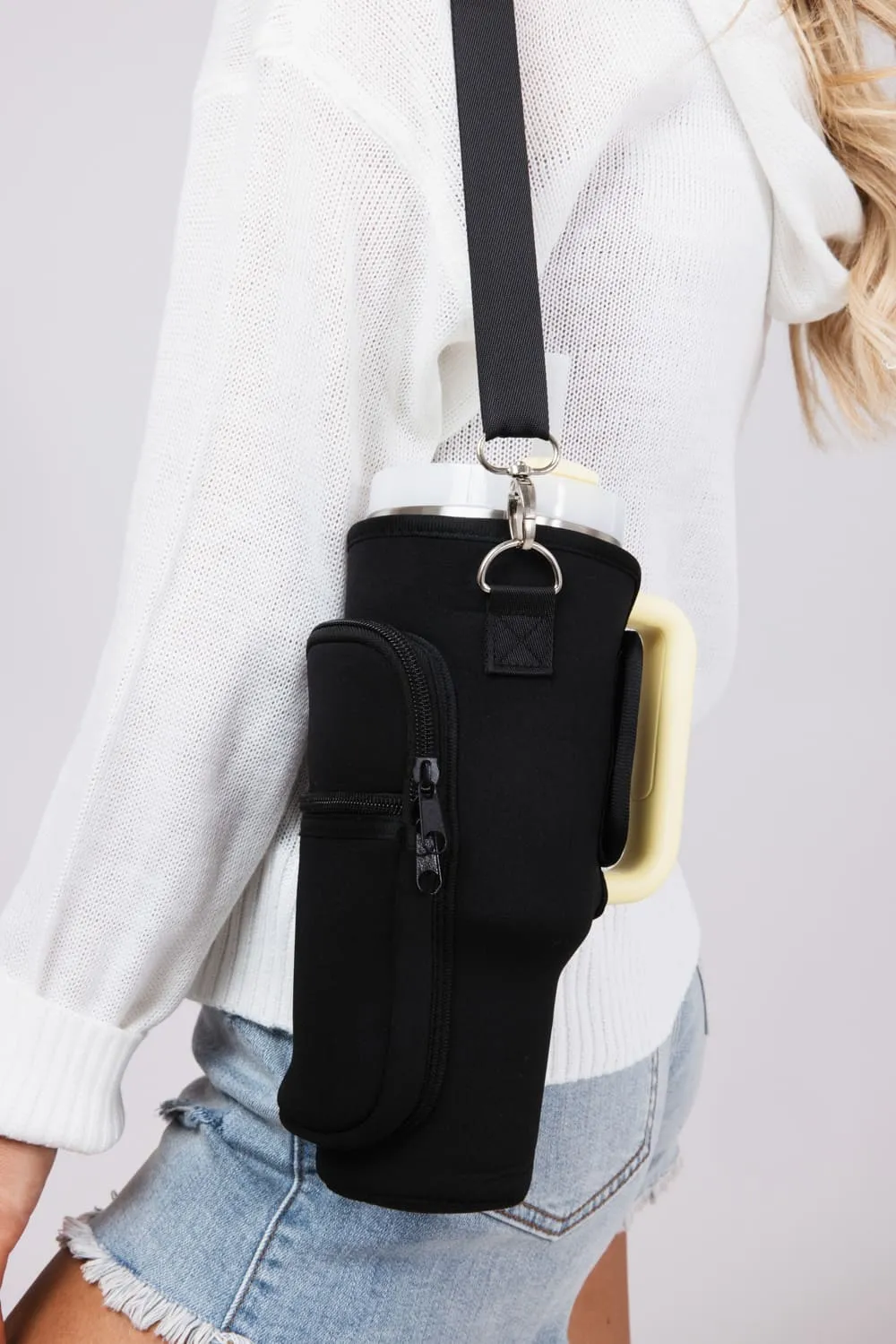 40oz Tumbler Crossbody Carrier in Black | THP1003-BLACK