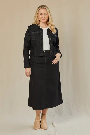 Adrift Denim A-Line Skirt in Black Adrift