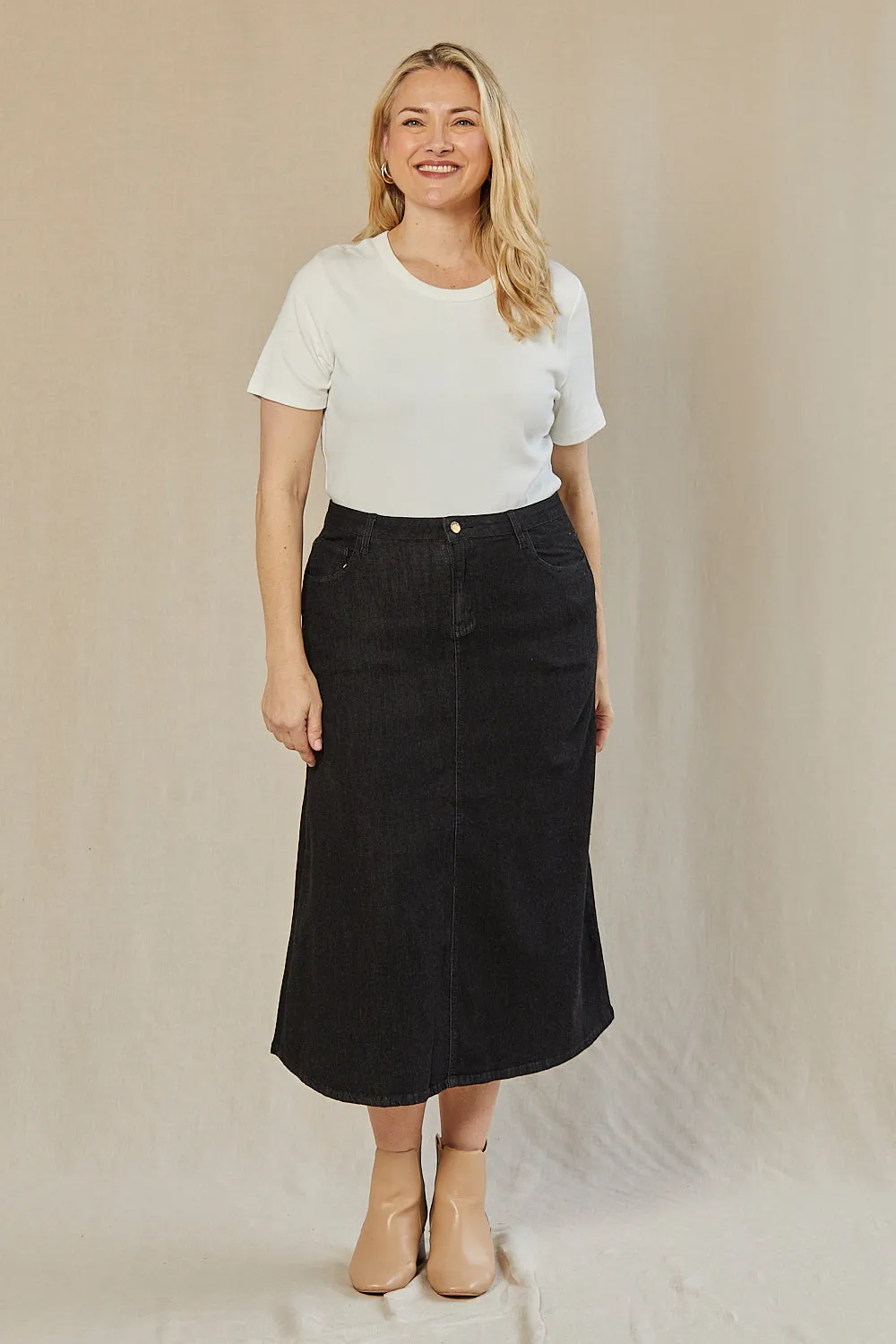Adrift Denim A-Line Skirt in Black Adrift