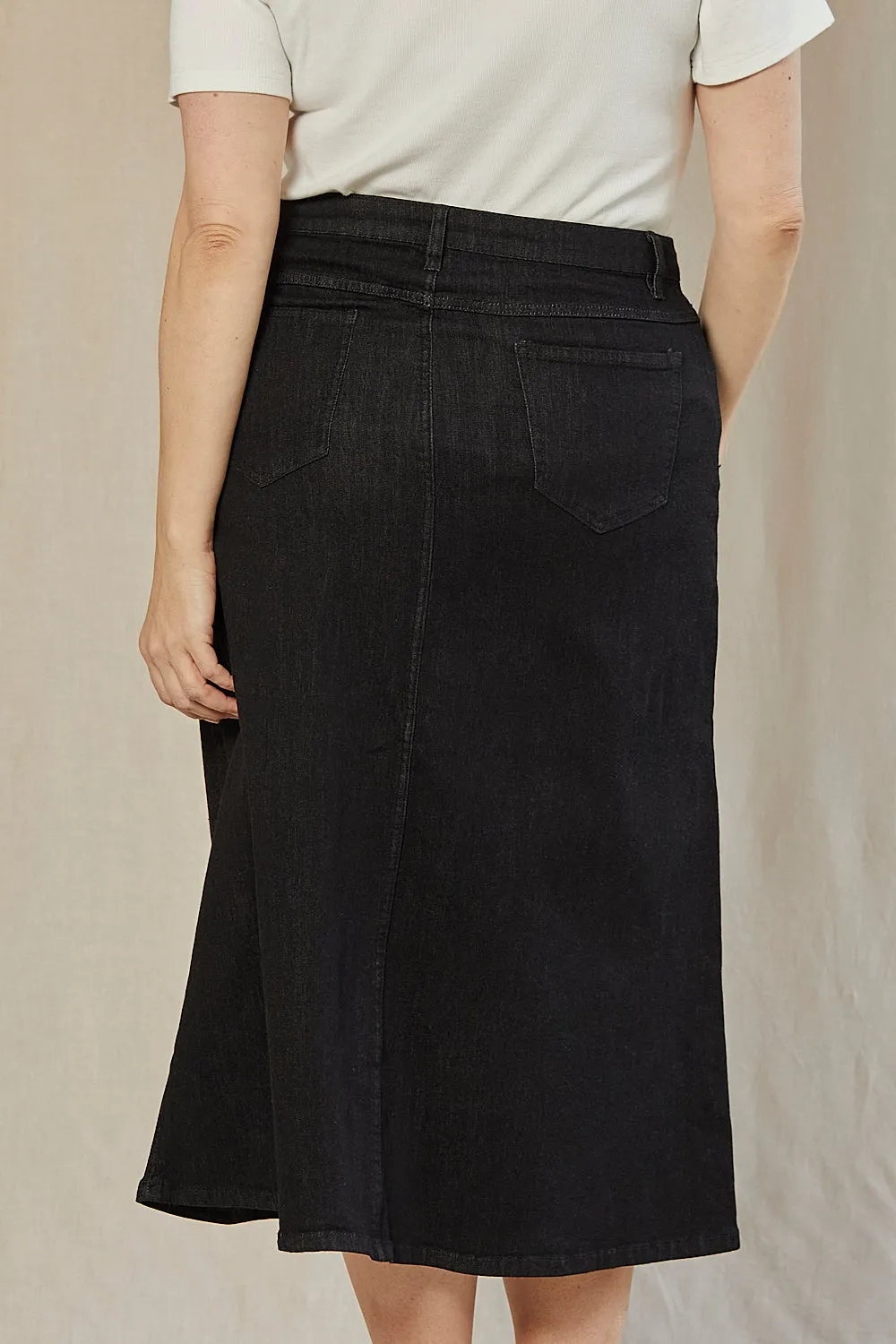Adrift Denim A-Line Skirt in Black Adrift
