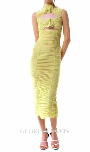 AMELIA SLEEVELESS FLOWER BLOOM MIDI DRESS IN LIGHT YELLOW Gloria Lanvin