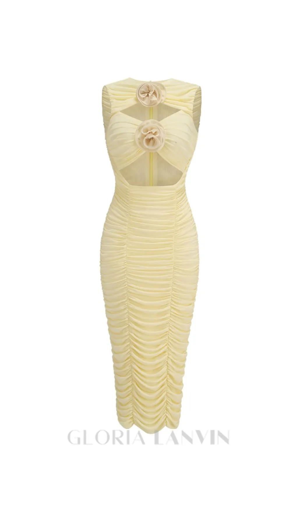 AMELIA SLEEVELESS FLOWER BLOOM MIDI DRESS IN LIGHT YELLOW Gloria Lanvin