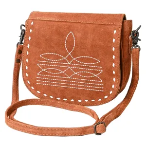 American Darling Chocolate Roughout Boot Stitch Leather Crossbody