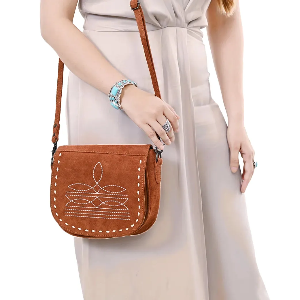 American Darling Chocolate Roughout Boot Stitch Leather Crossbody