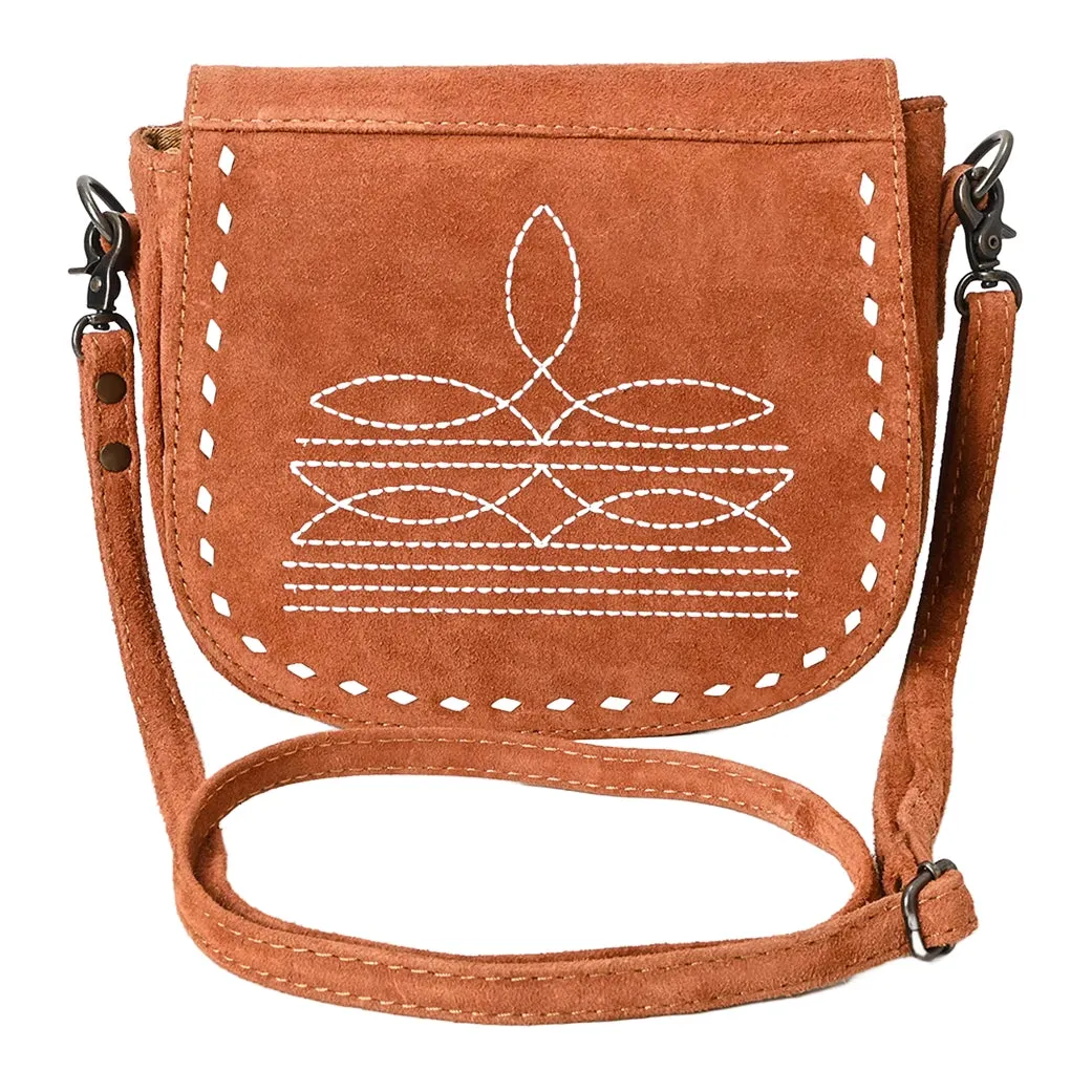American Darling Chocolate Roughout Boot Stitch Leather Crossbody