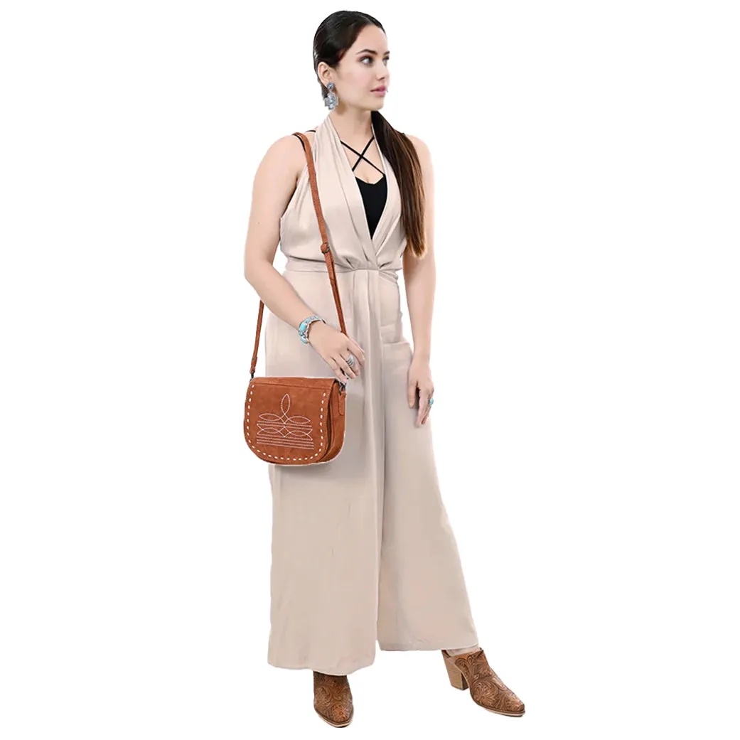 American Darling Chocolate Roughout Boot Stitch Leather Crossbody