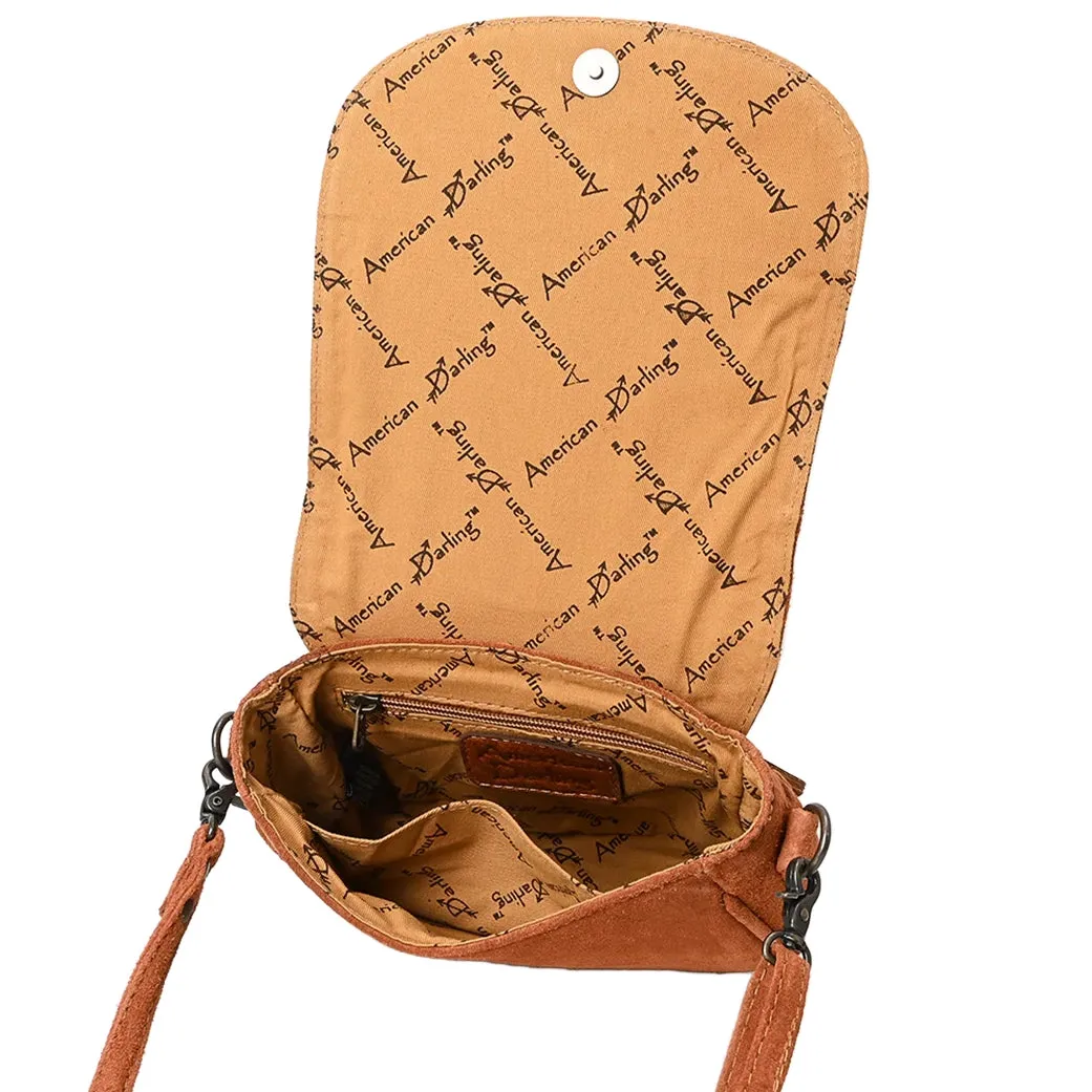 American Darling Chocolate Roughout Boot Stitch Leather Crossbody