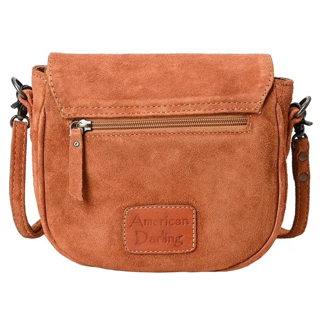 American Darling Chocolate Roughout Boot Stitch Leather Crossbody