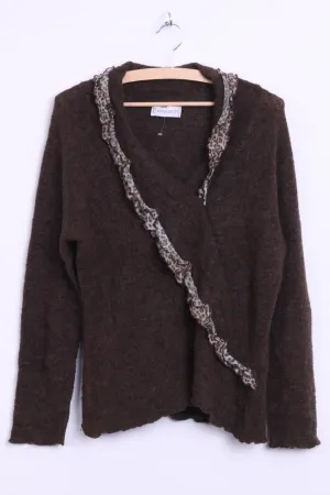 Anna Betti Womens L Jumper Sweater V Neck Brown Mohair Italy