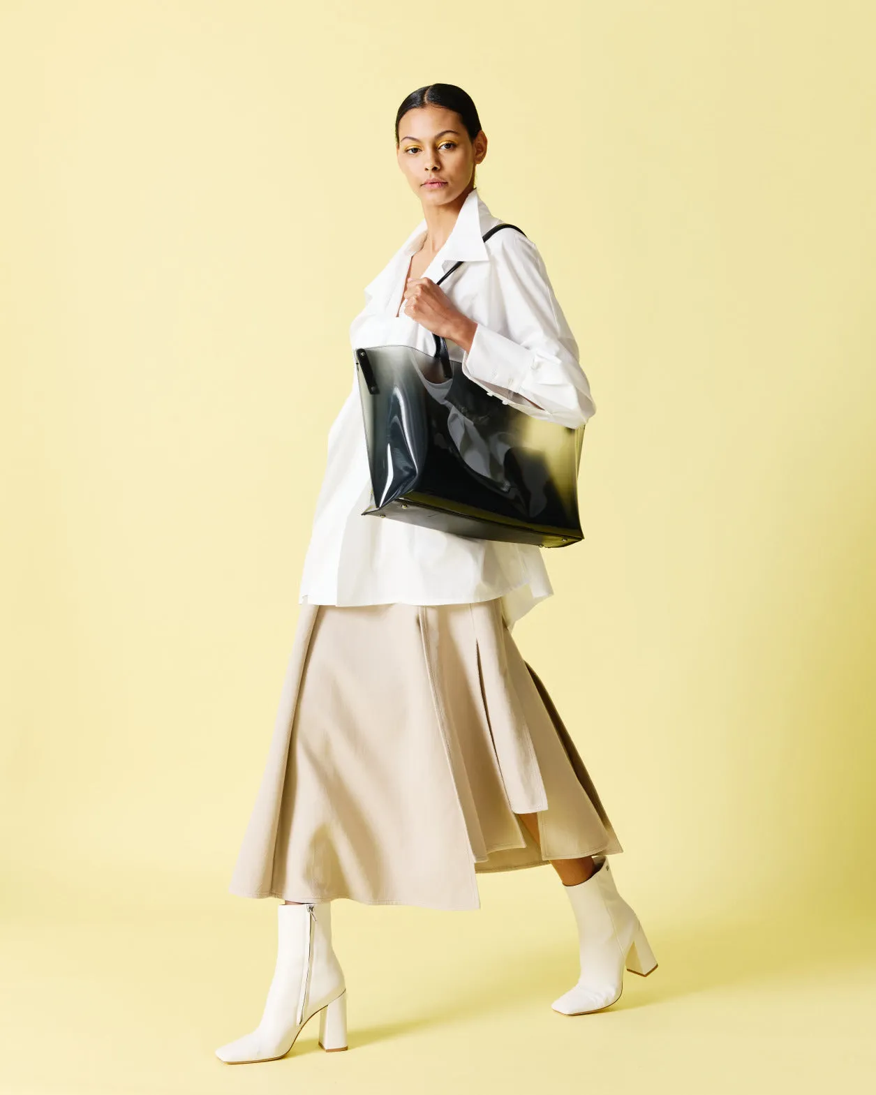 Asymetrical Midi Skirt in Cotton Double-Face Akris