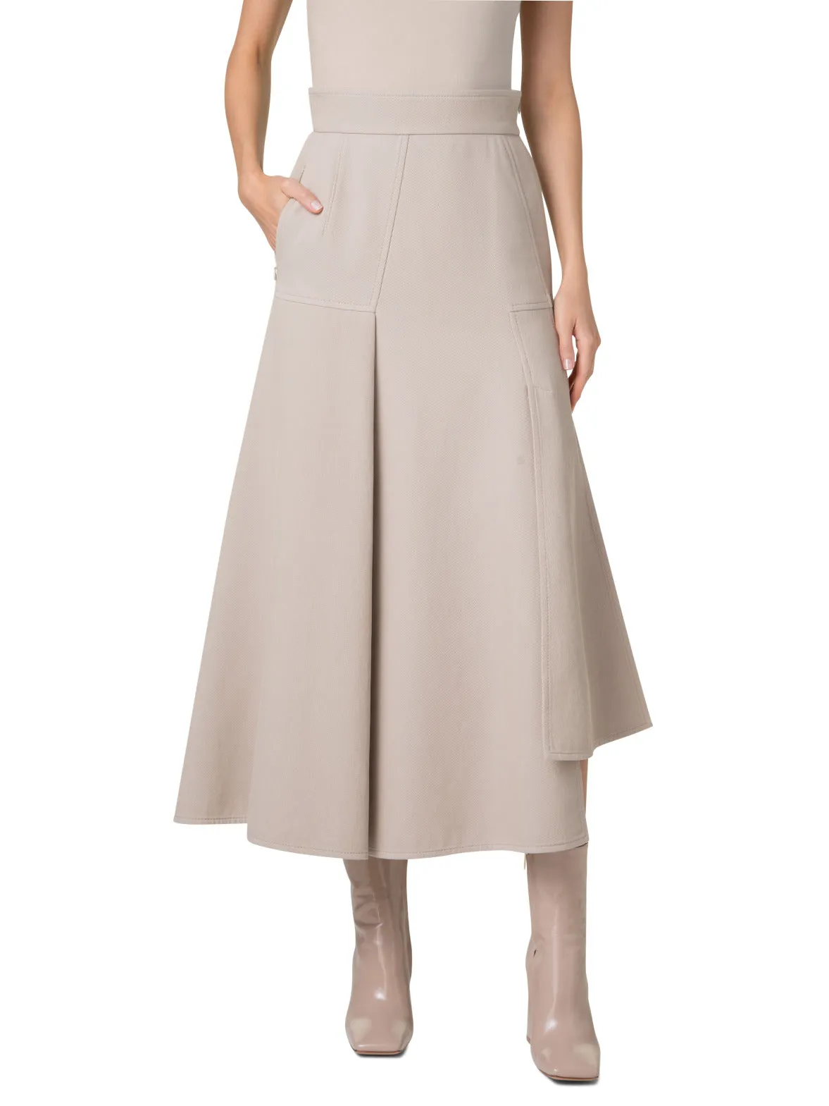 Asymetrical Midi Skirt in Cotton Double-Face Akris