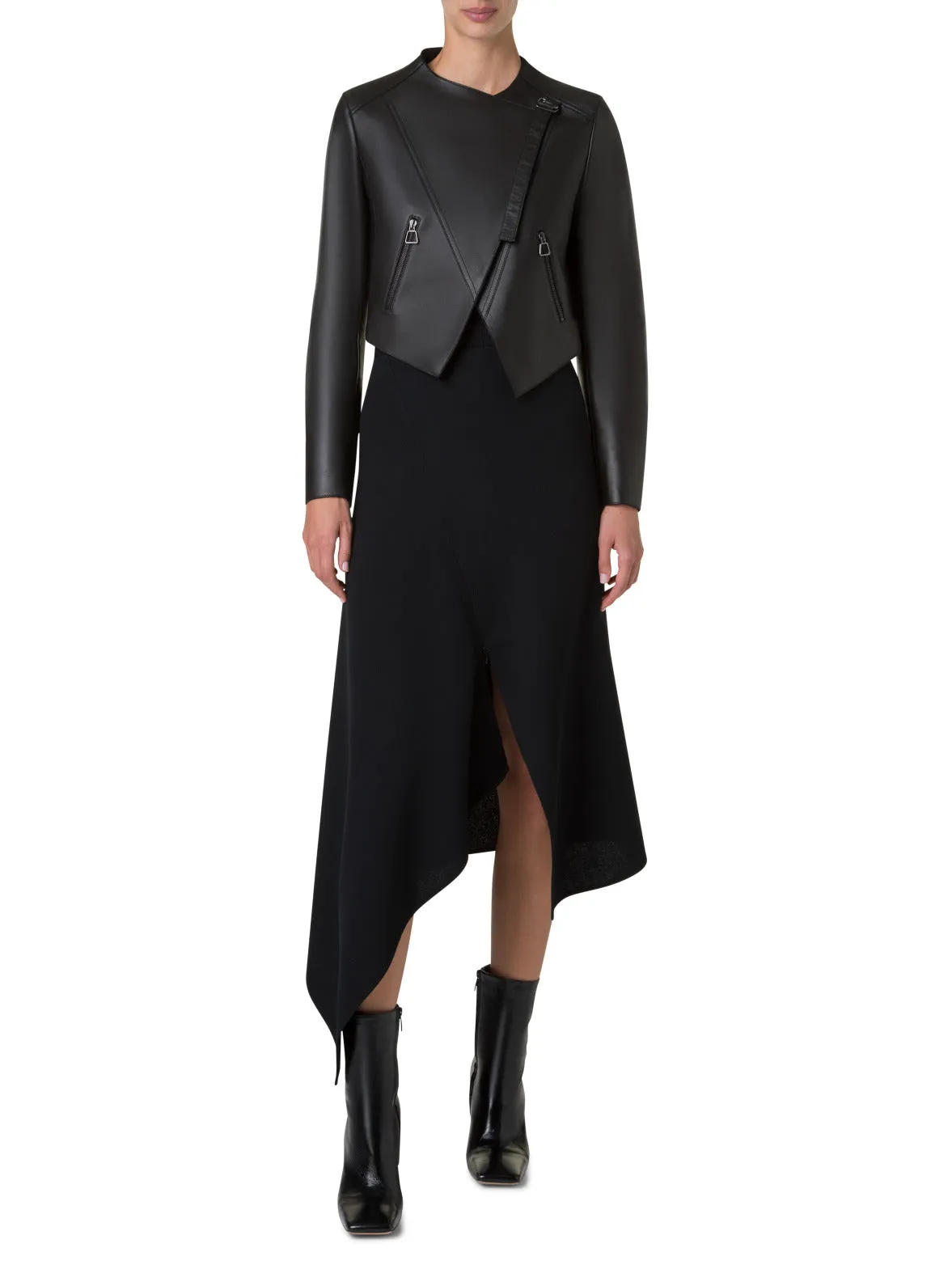 Asymmetrical Leather Biker Jacket Akris