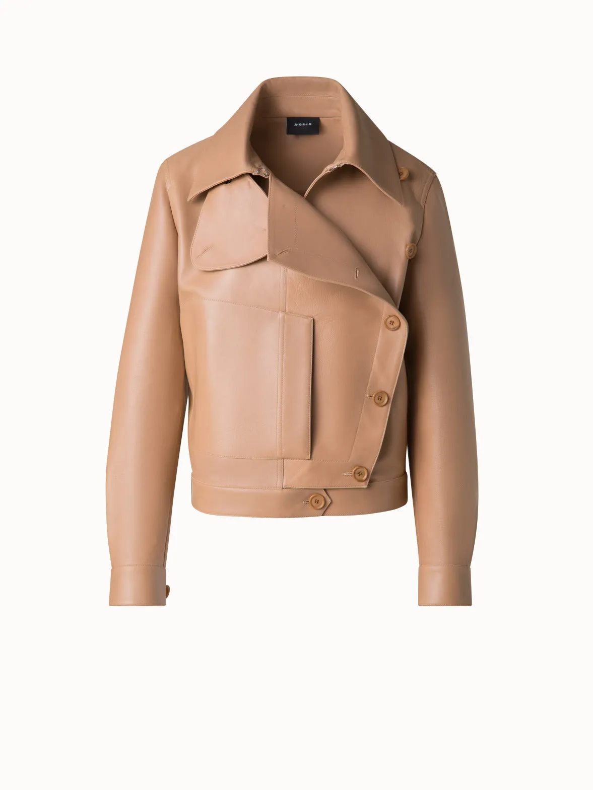 Asymmetrical Trench Leather Jacket Akris
