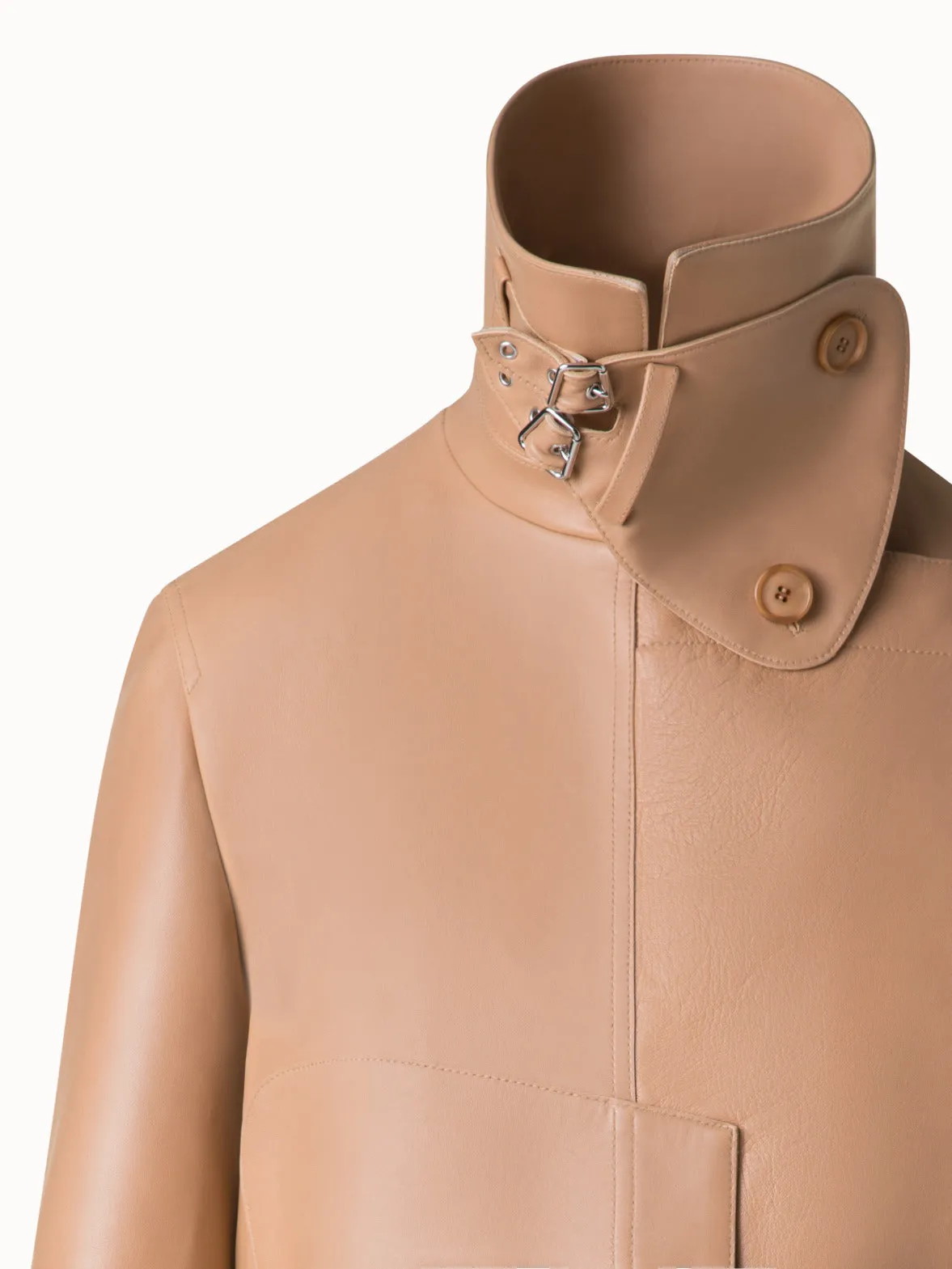 Asymmetrical Trench Leather Jacket Akris