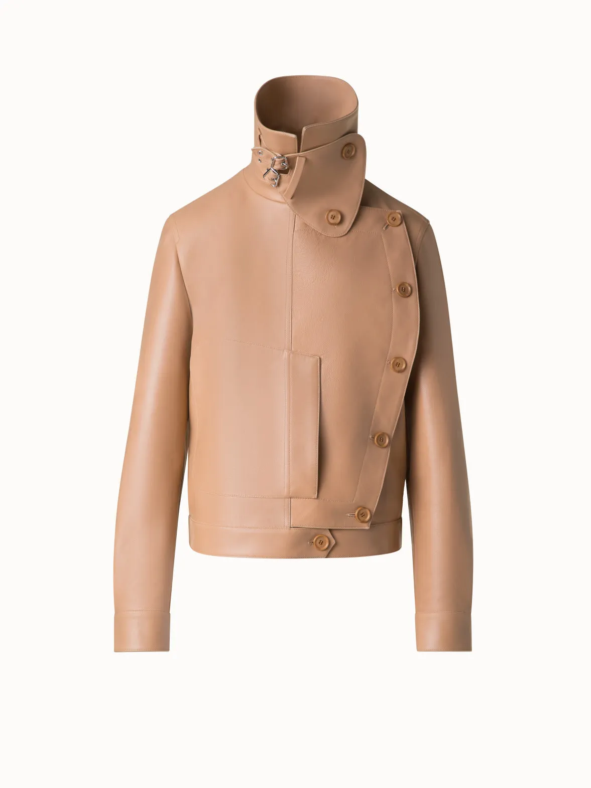 Asymmetrical Trench Leather Jacket Akris