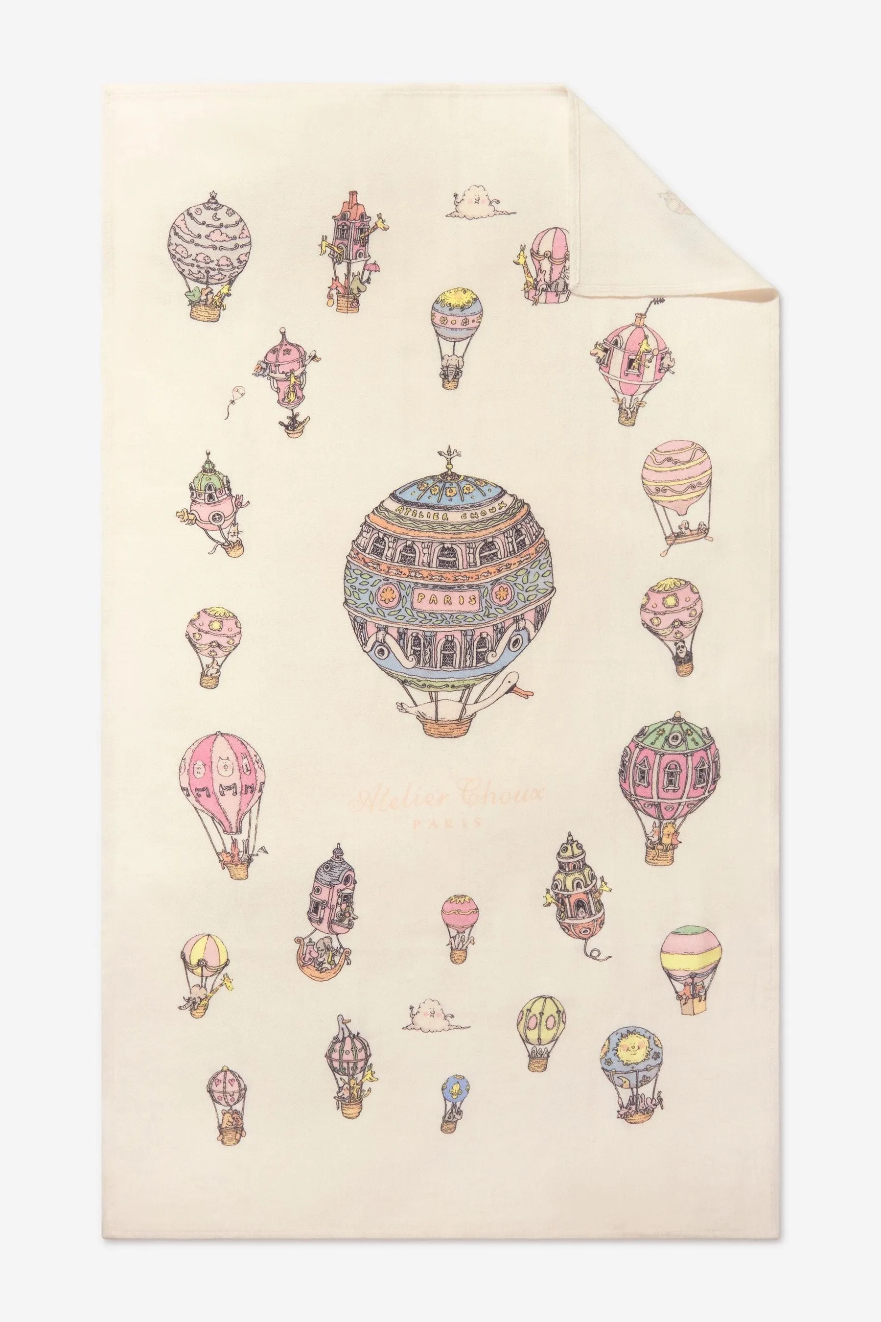 Atelier Choux Baby Hot Air Balloons Cashmere Blanket in Ivory (100cm)