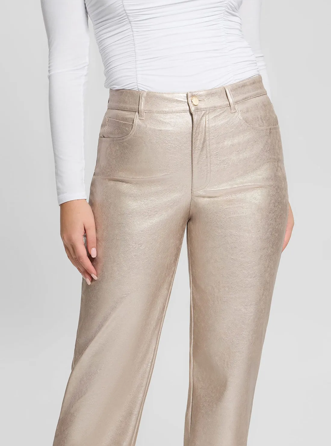 Beige Ambra Metallic Pants Guess