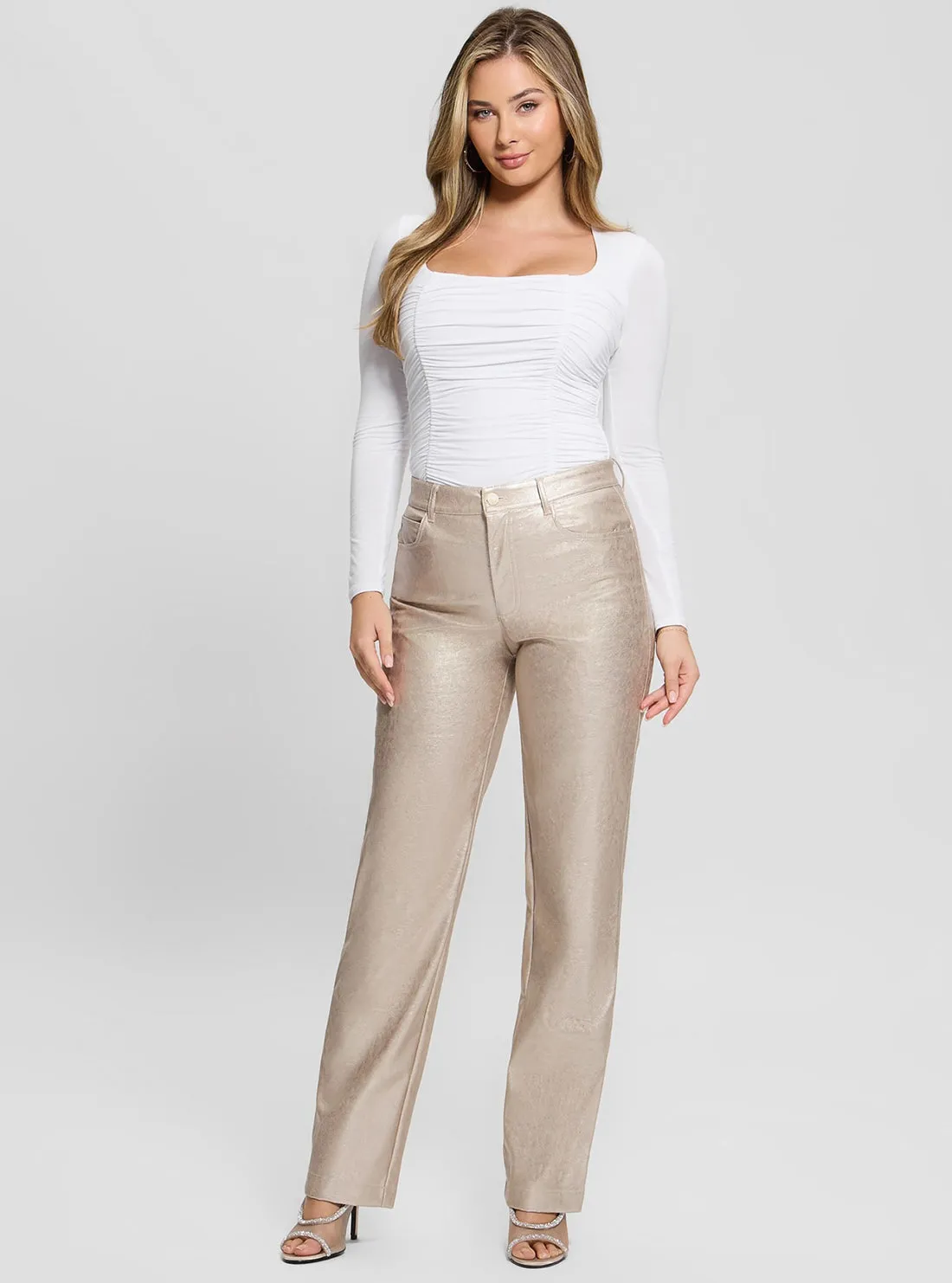 Beige Ambra Metallic Pants Guess