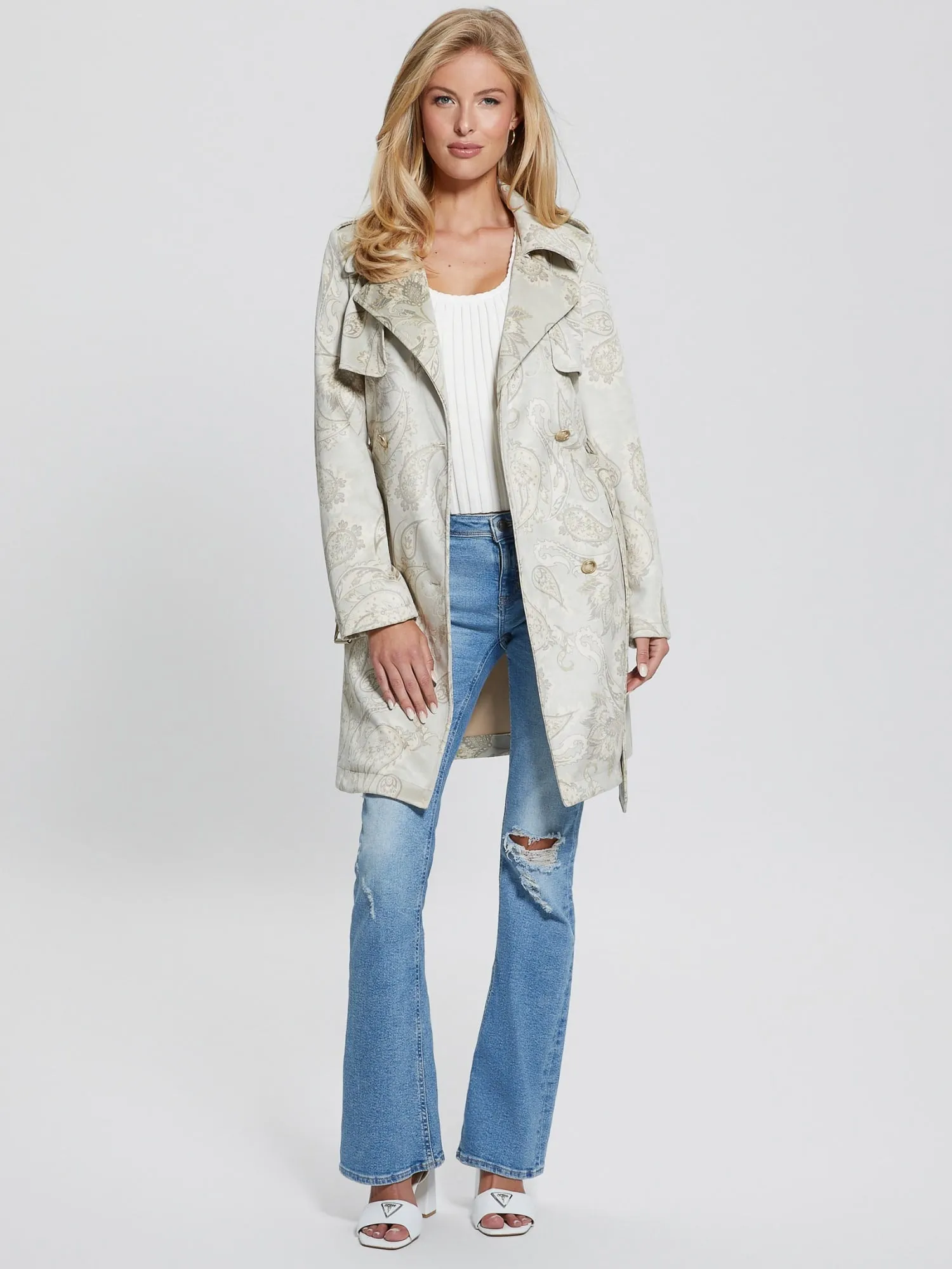Beige Vilma Suede Trench Coat Guess