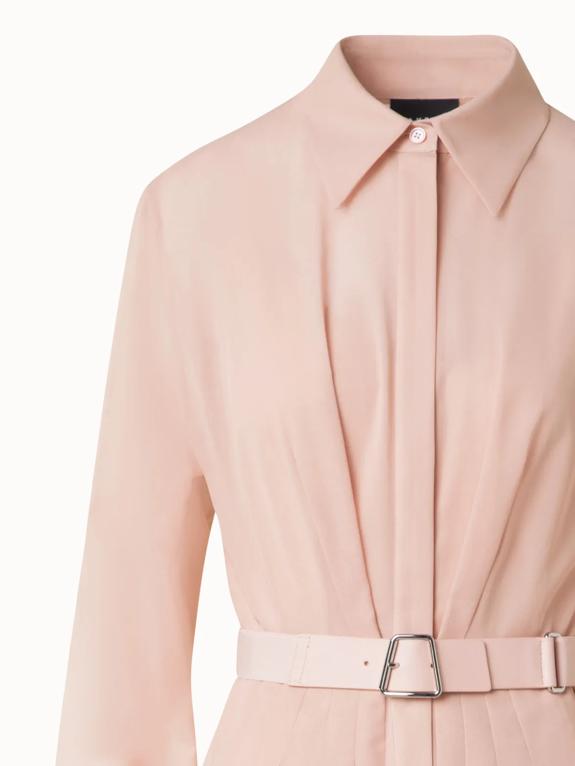 Belted Long Sleeve Shirt Dress in Cotton Voile 