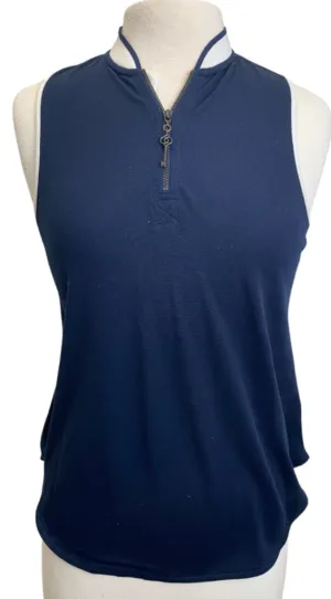 Belyn Key Navy Sleeveless Zip Polo Size S  MSP$104