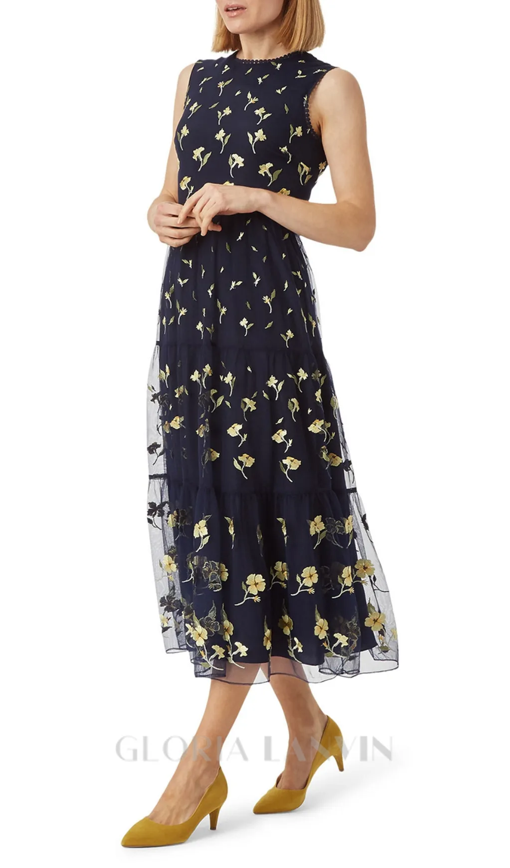 Bethany floral print midi Dress in black Gloria Lanvin