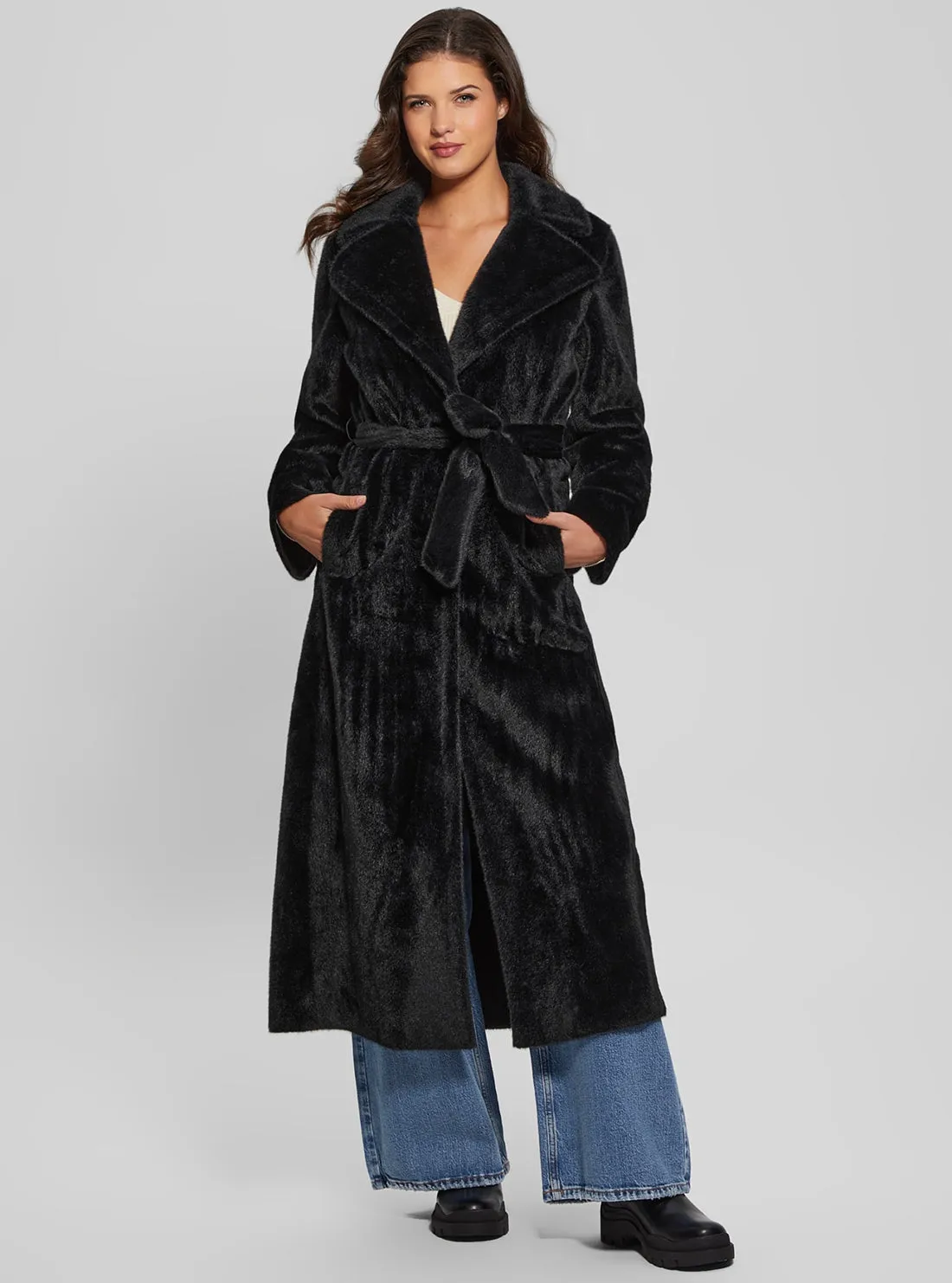 Black Ada Faux Fur Coat Guess