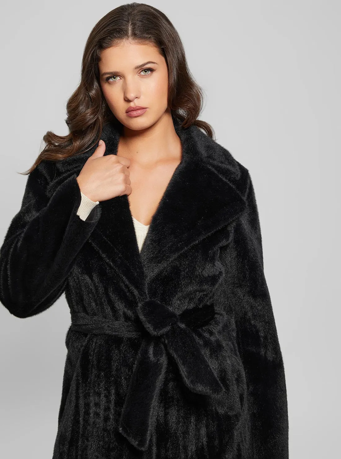 Black Ada Faux Fur Coat Guess
