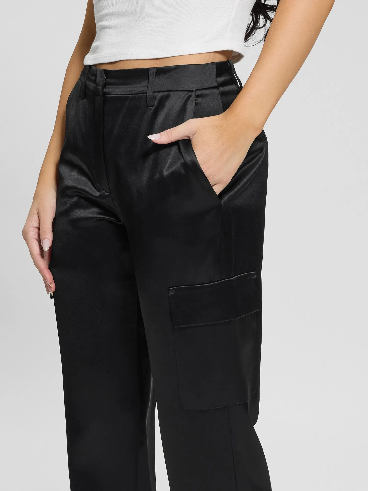 Black Megan Cargo Satin Pant Guess