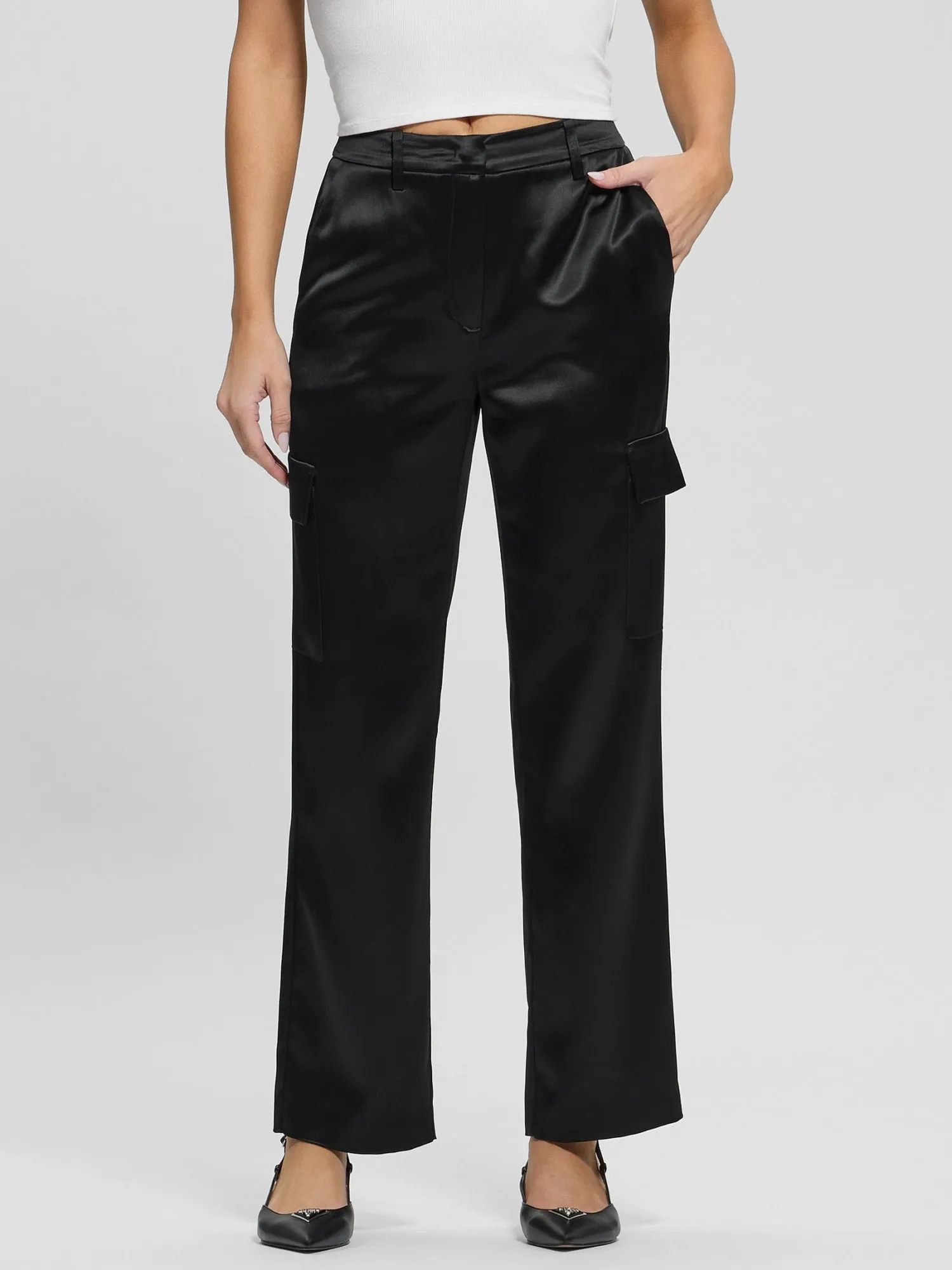 Black Megan Cargo Satin Pant Guess