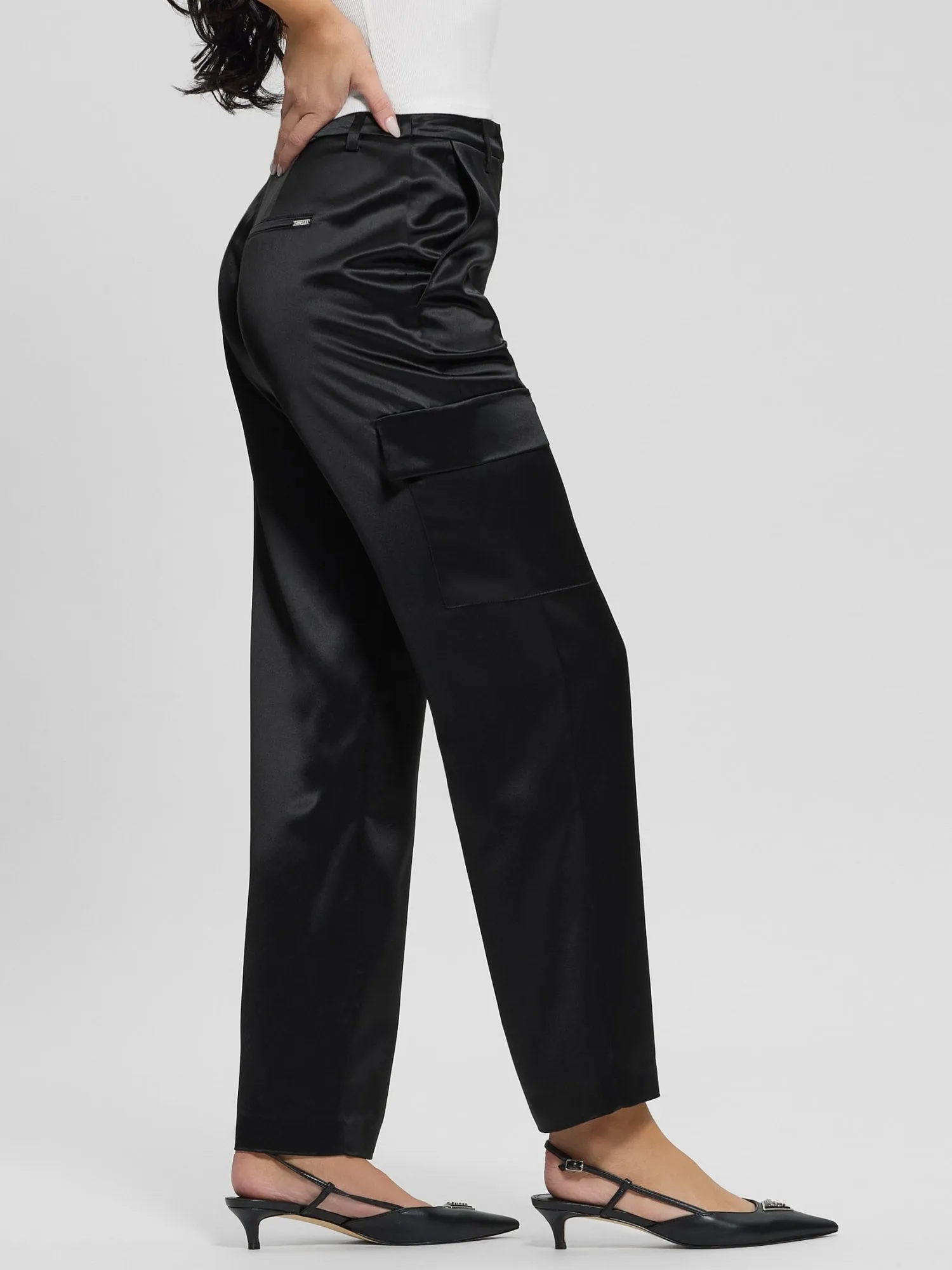 Black Megan Cargo Satin Pant Guess