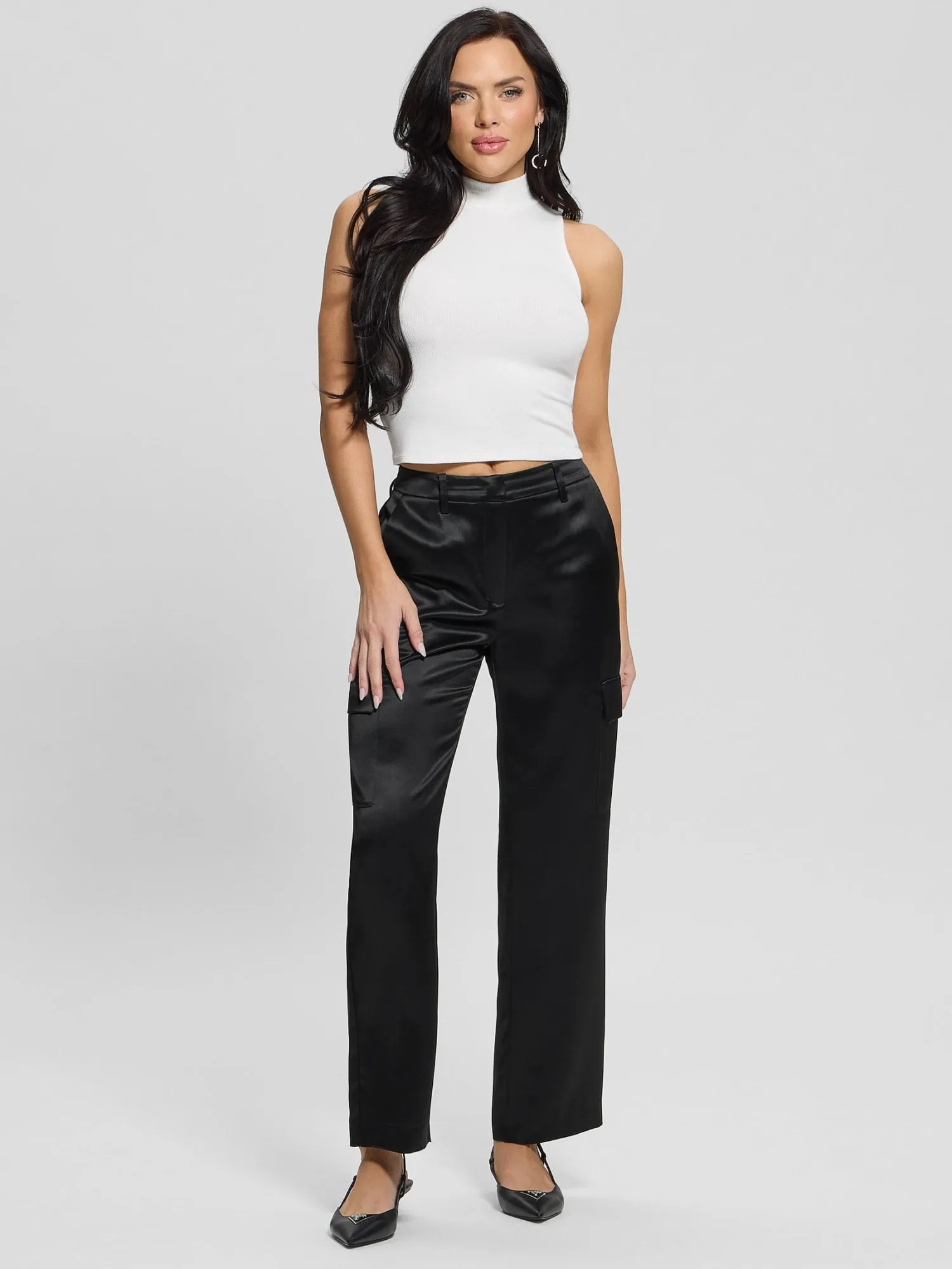 Black Megan Cargo Satin Pant Guess