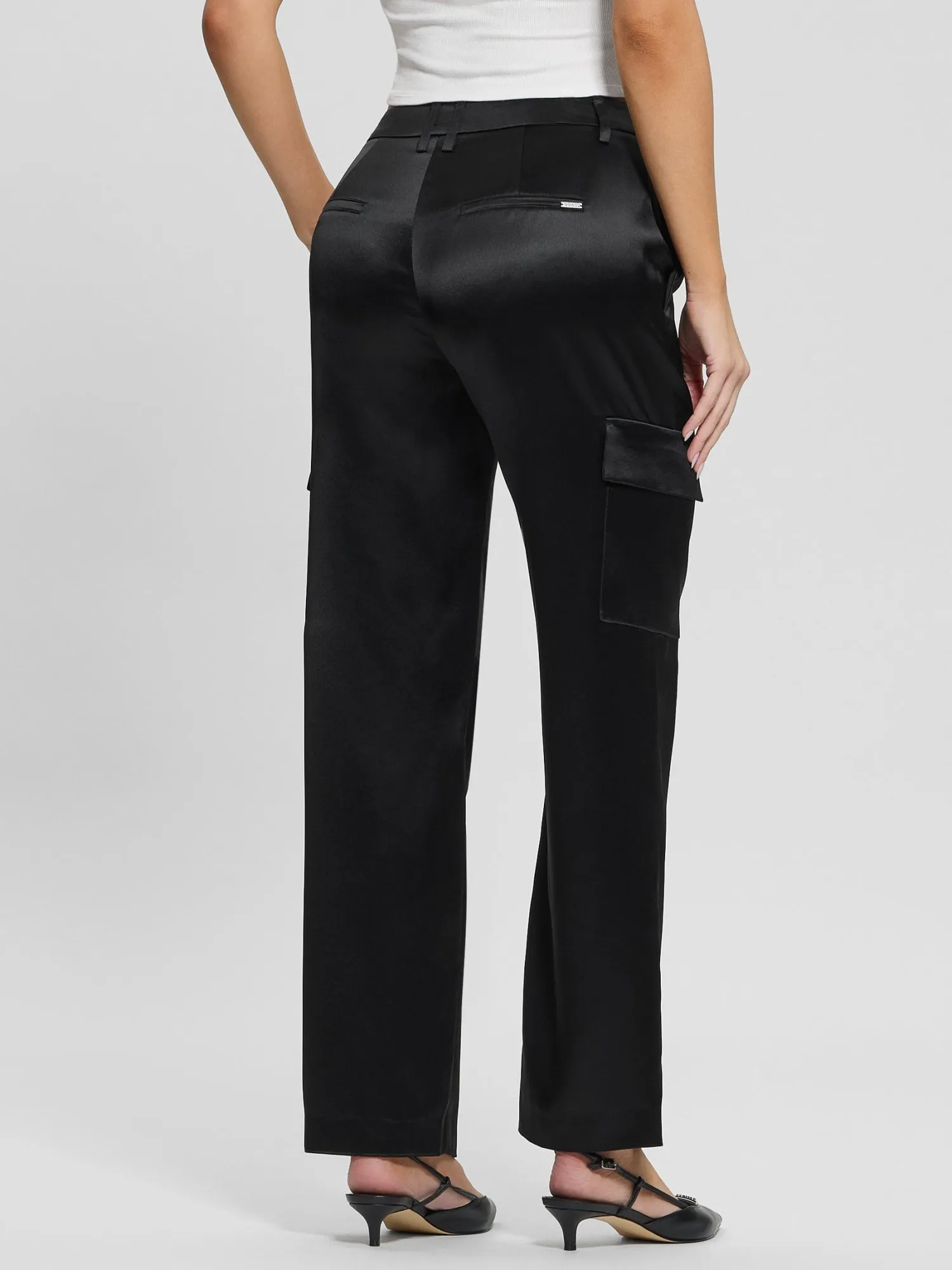 Black Megan Cargo Satin Pant Guess