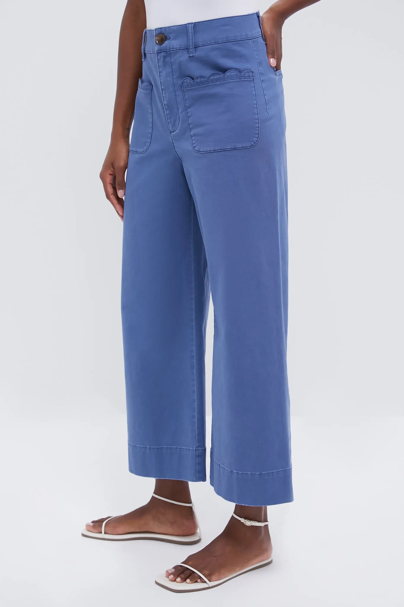 Blue Chino Wide Leg Stretch Davis Pants