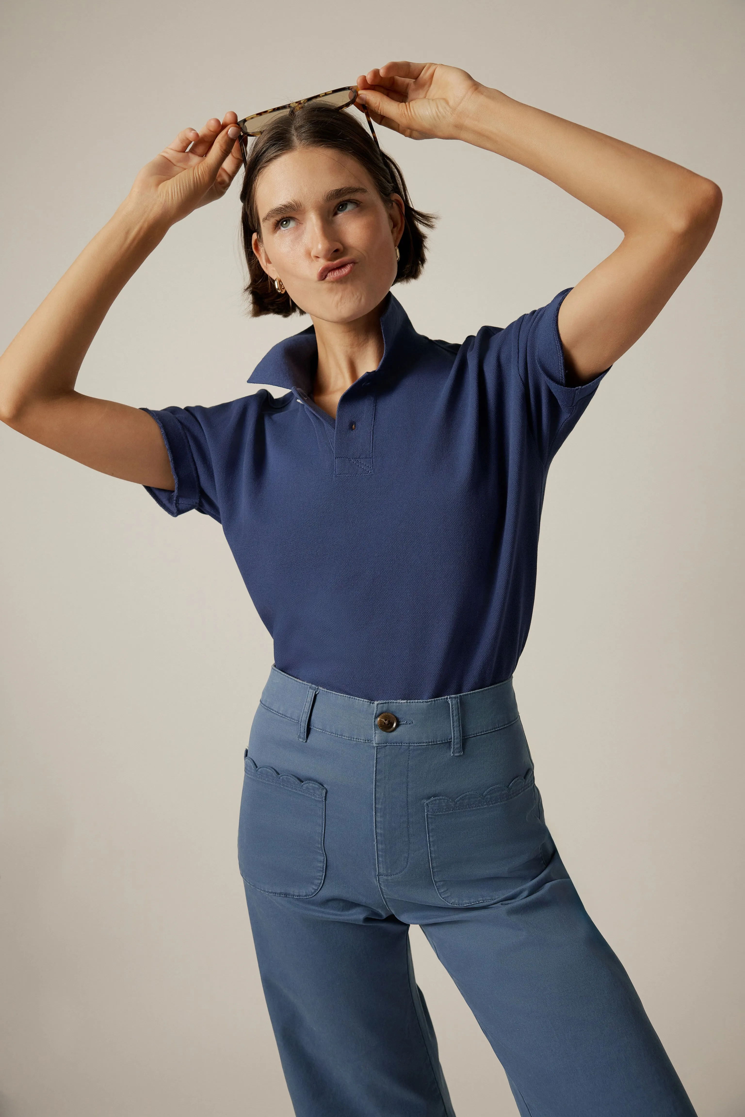 Blue Chino Wide Leg Stretch Davis Pants