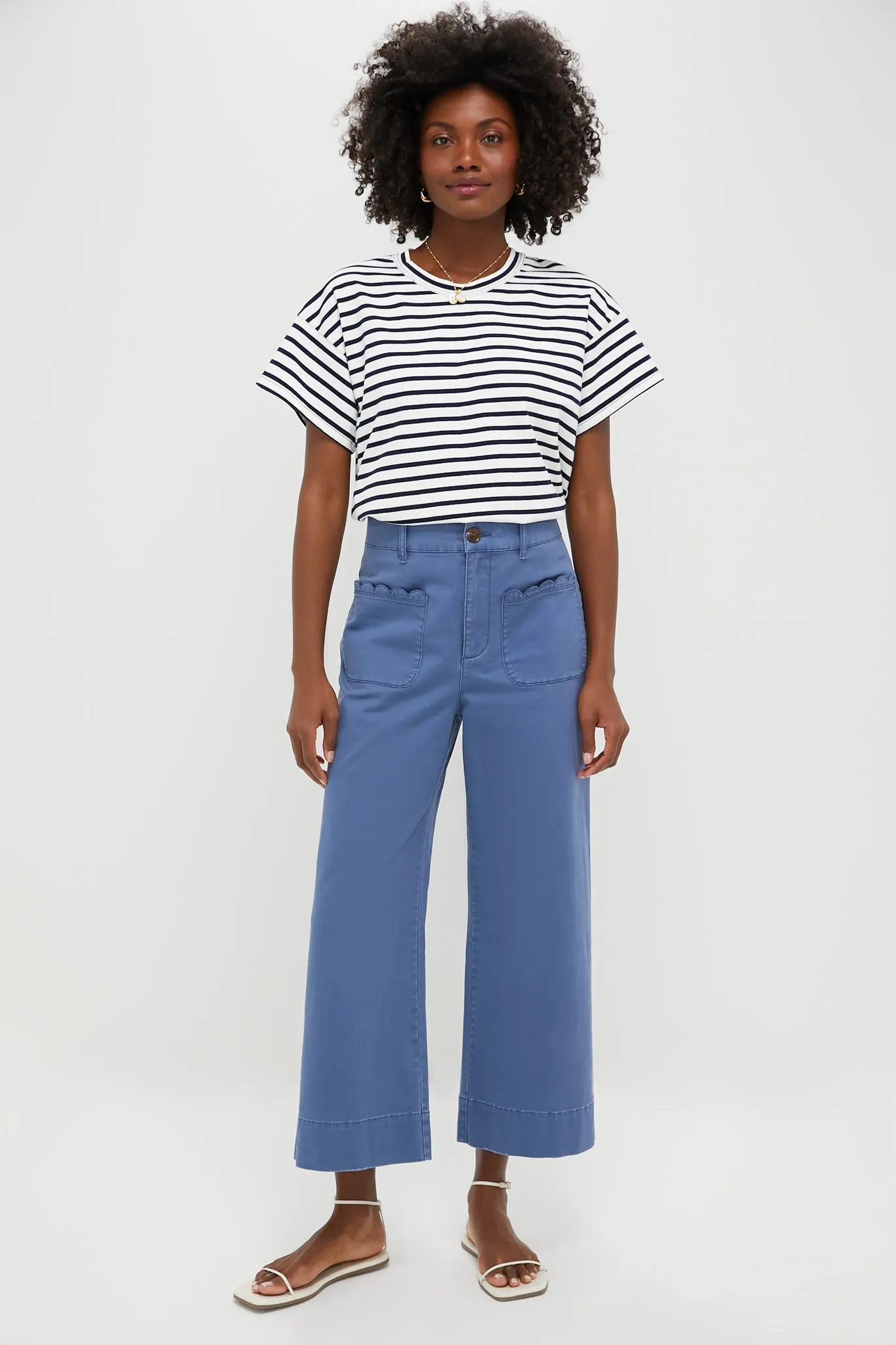 Blue Chino Wide Leg Stretch Davis Pants
