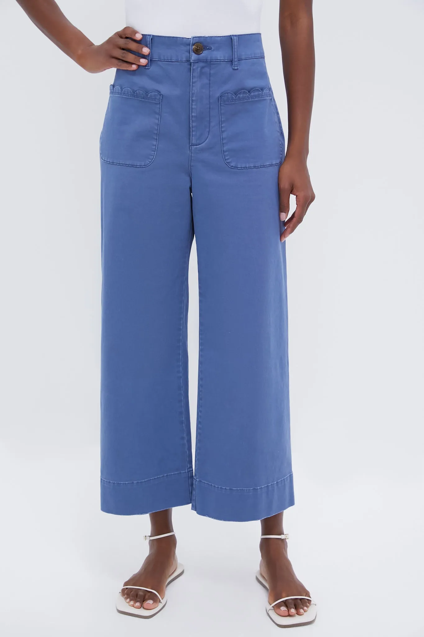 Blue Chino Wide Leg Stretch Davis Pants