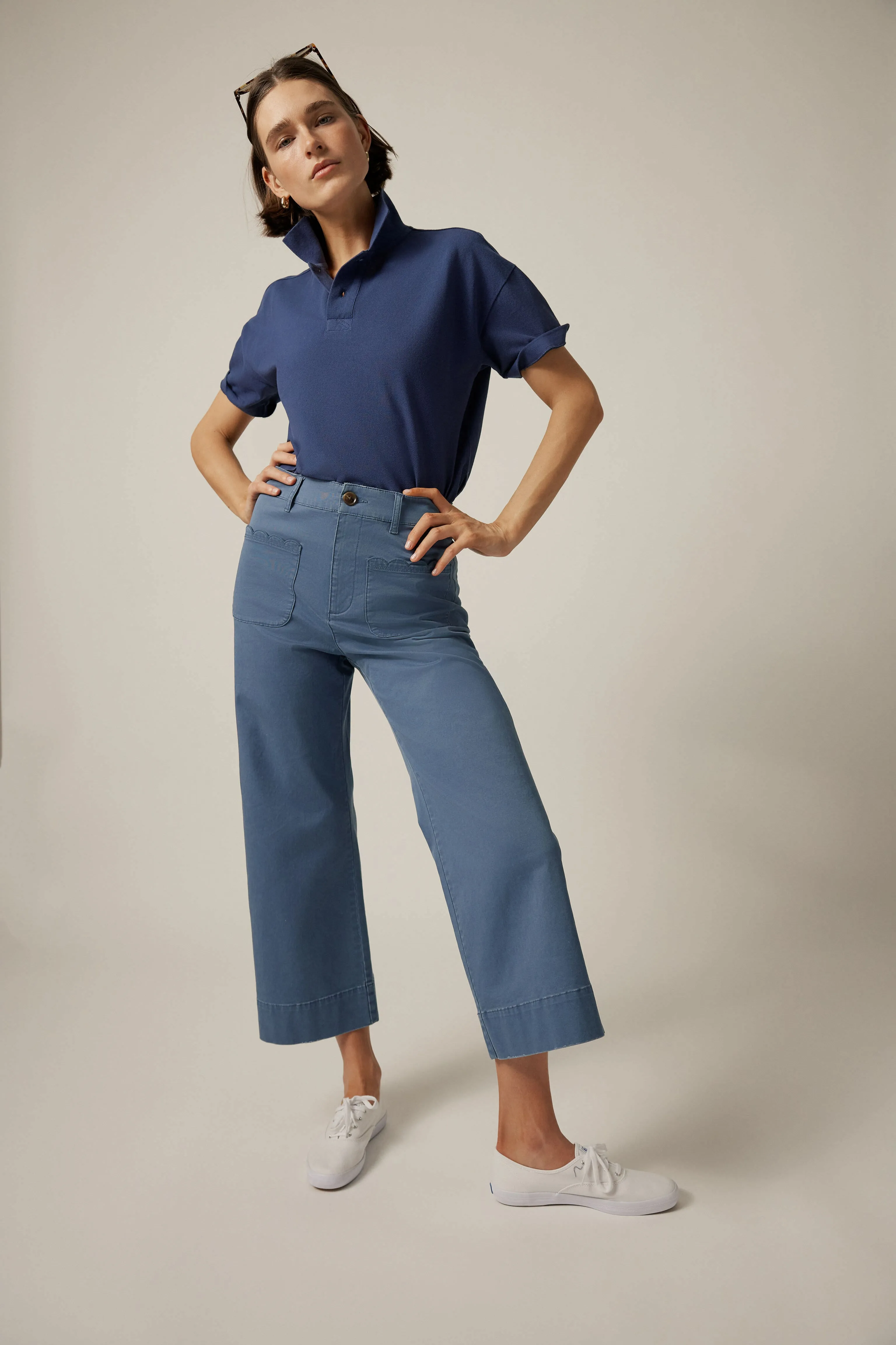 Blue Chino Wide Leg Stretch Davis Pants