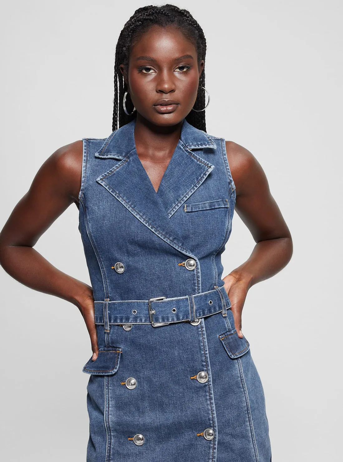 Blue Denim Anela Trench Mini Dress Guess