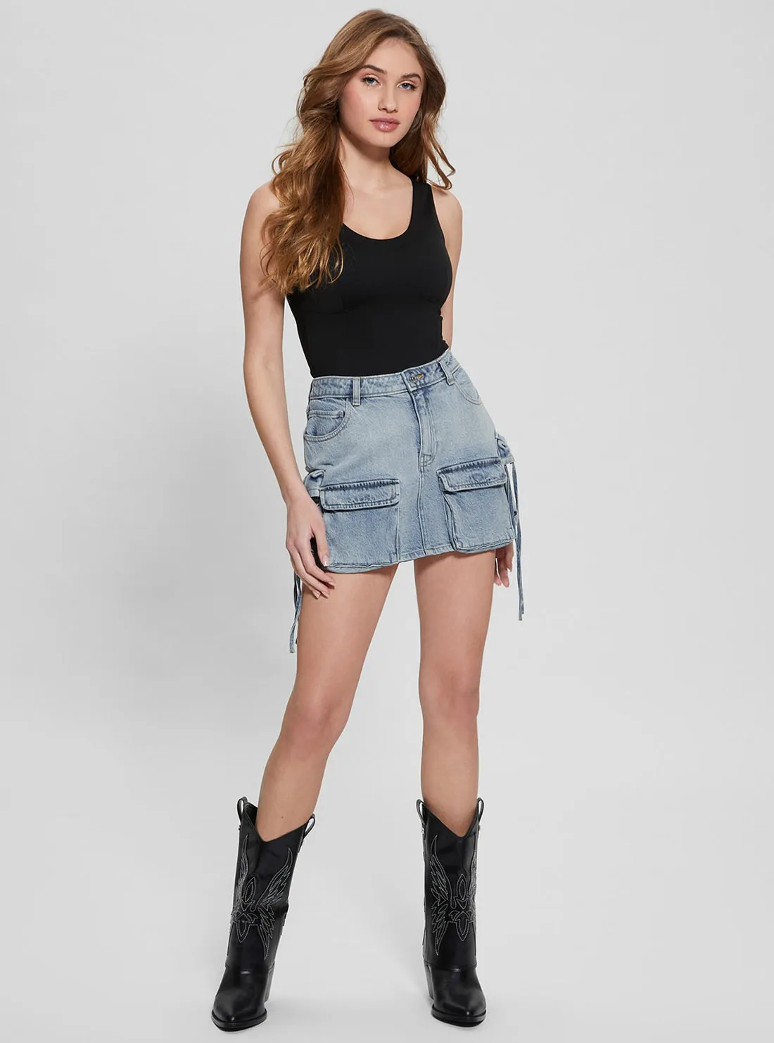 Blue Devon Carago Mini Skirt Guess
