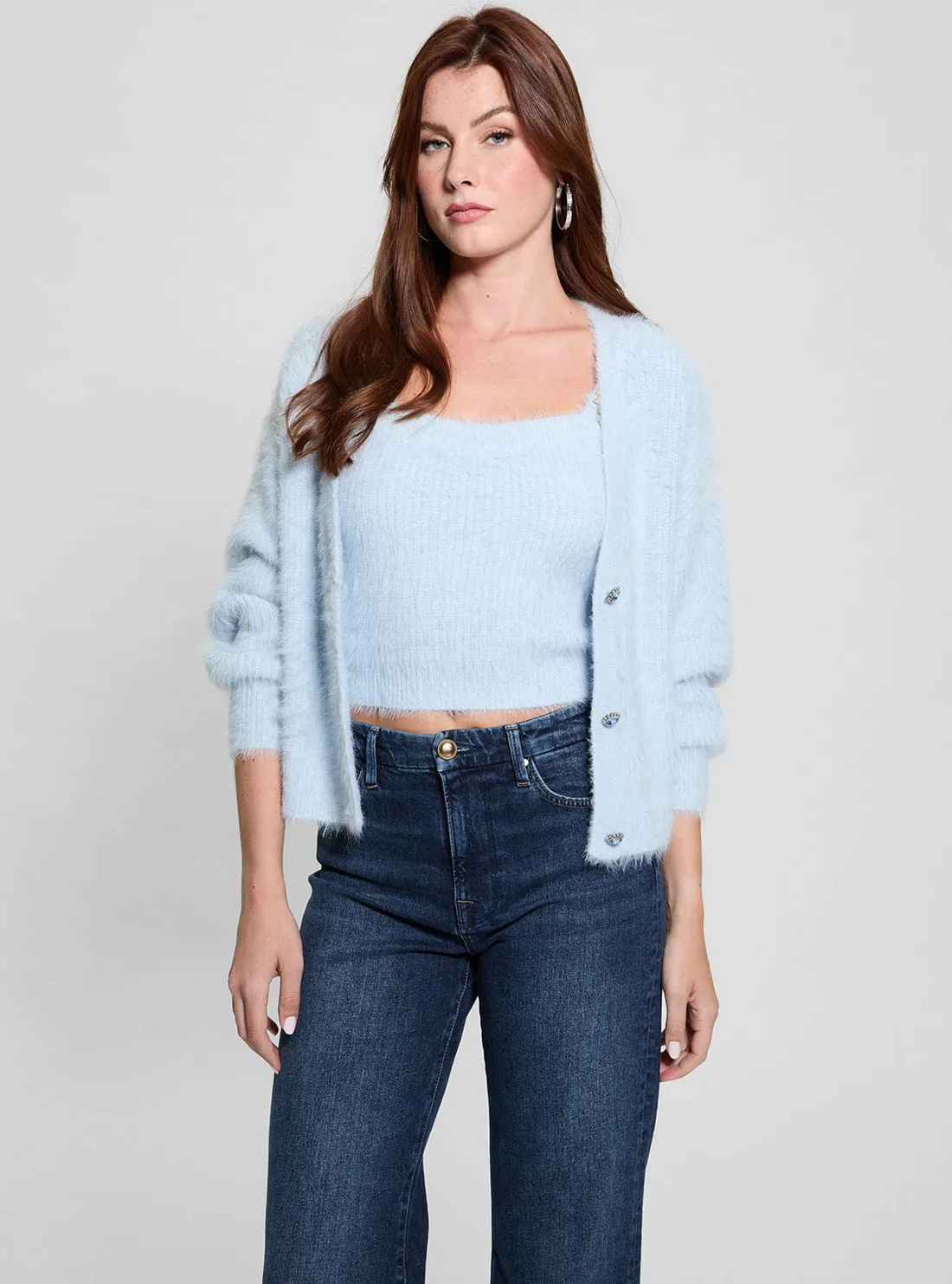 Blue Keyla Knit Cardigan Guess
