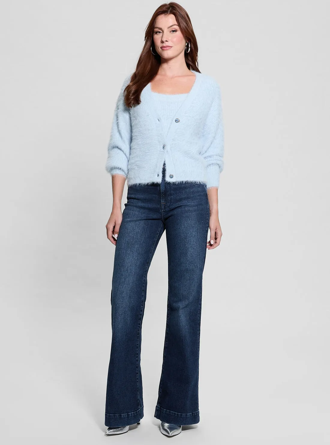 Blue Keyla Knit Cardigan Guess