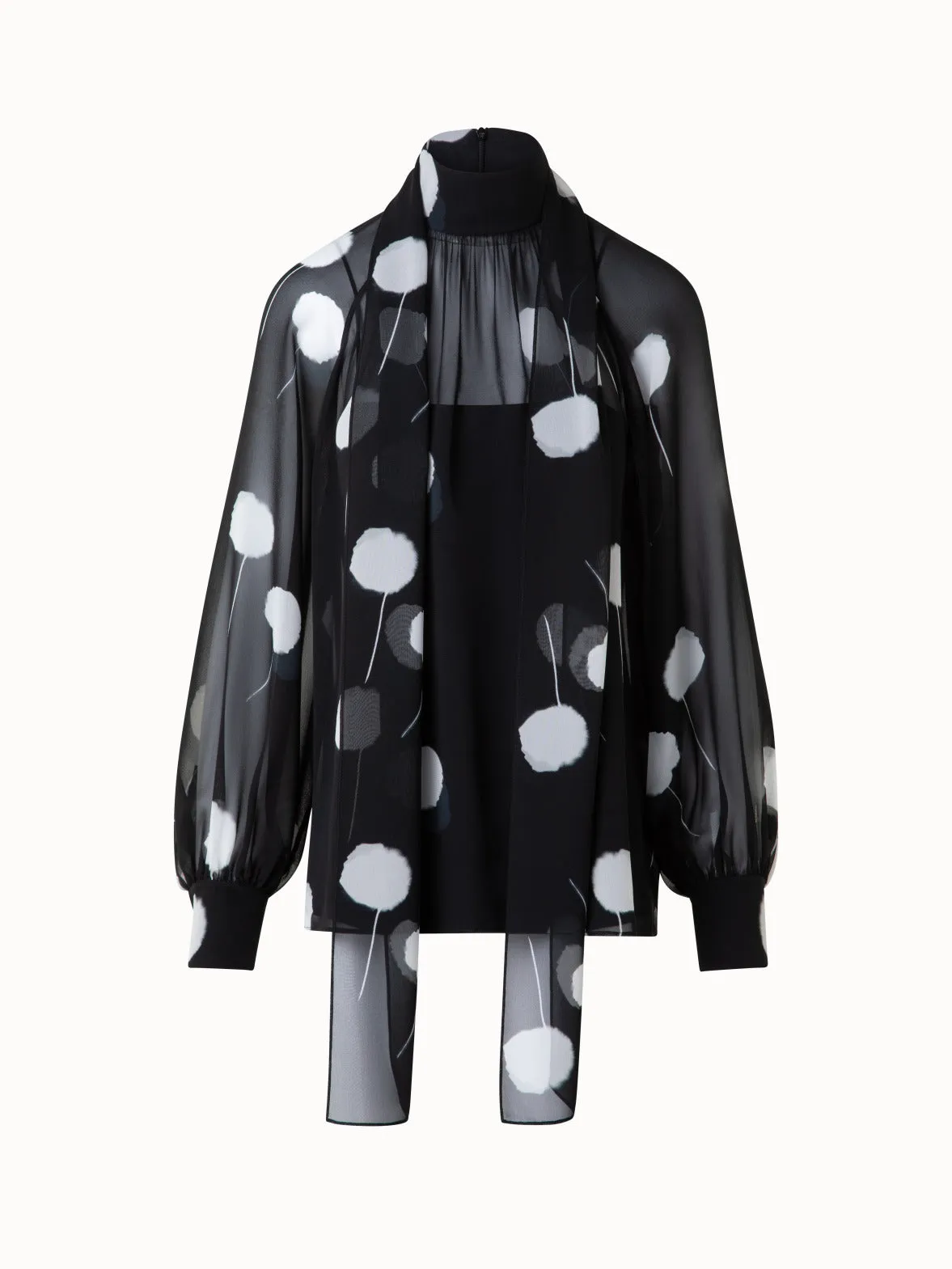 Bow Tie Blouse in Silk with Dandelion Print Akris