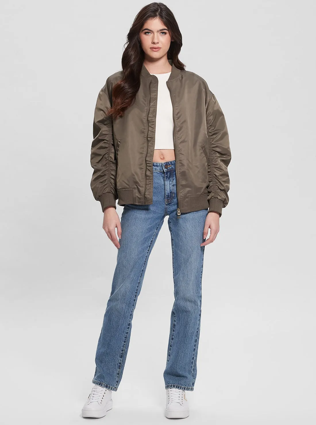 Brown Birks Oversized Bomber Jacket Guess