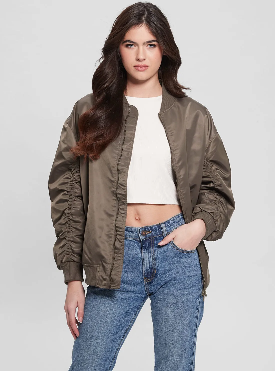 Brown Birks Oversized Bomber Jacket Guess