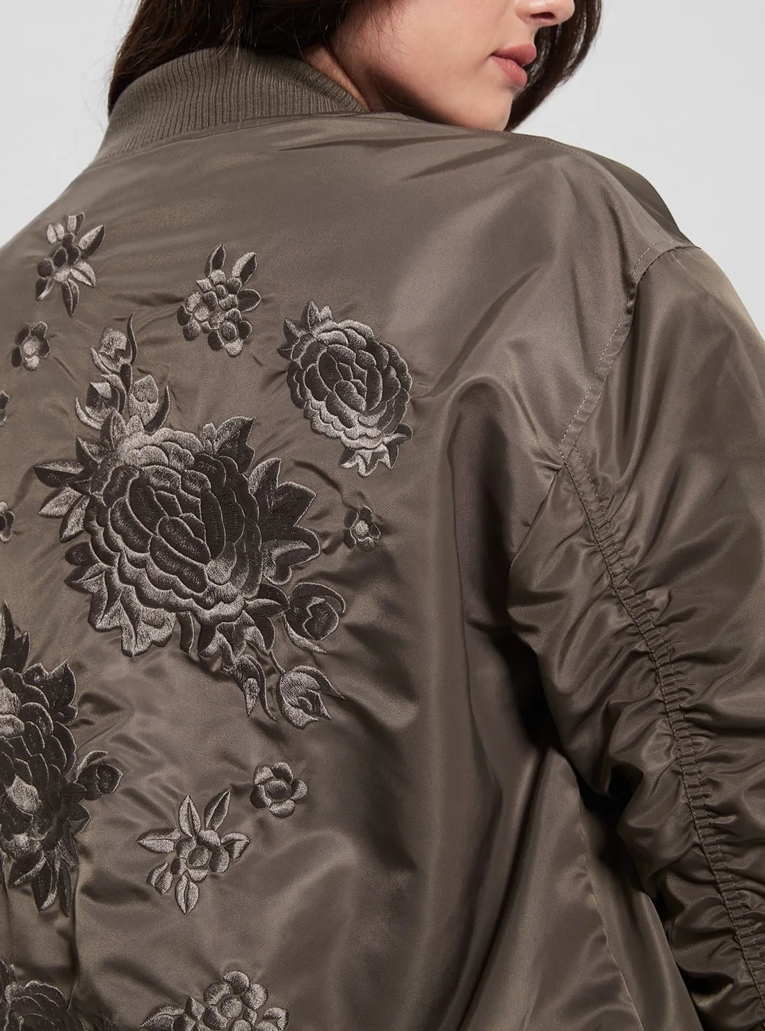 Brown Birks Oversized Bomber Jacket Guess