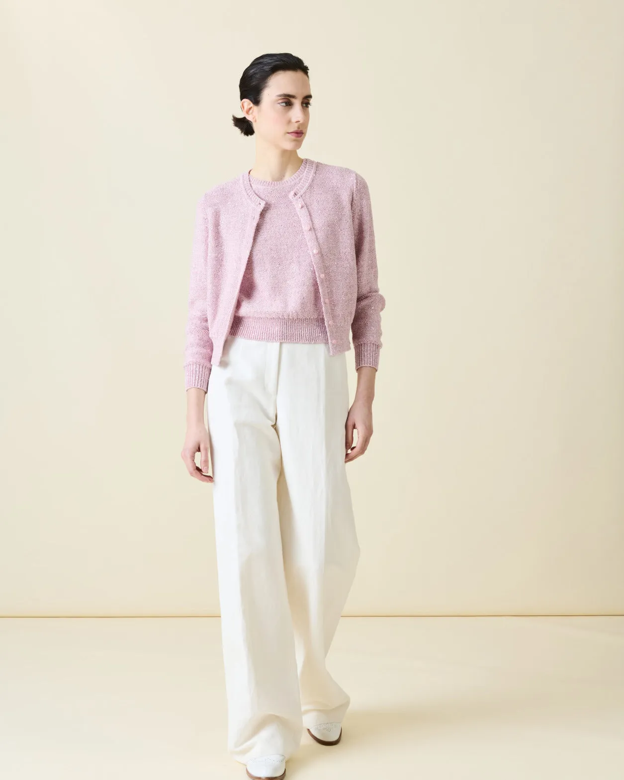 Cardigan in Linen Cotton with Micro Sequins Akris