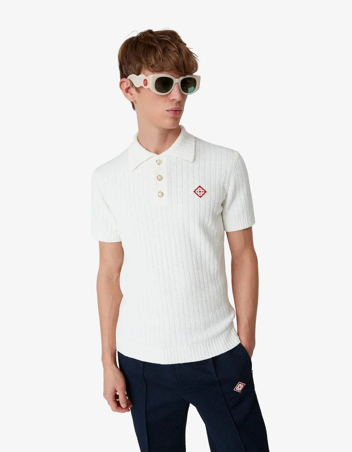 Casablanca White Boucle Polo Shirt
