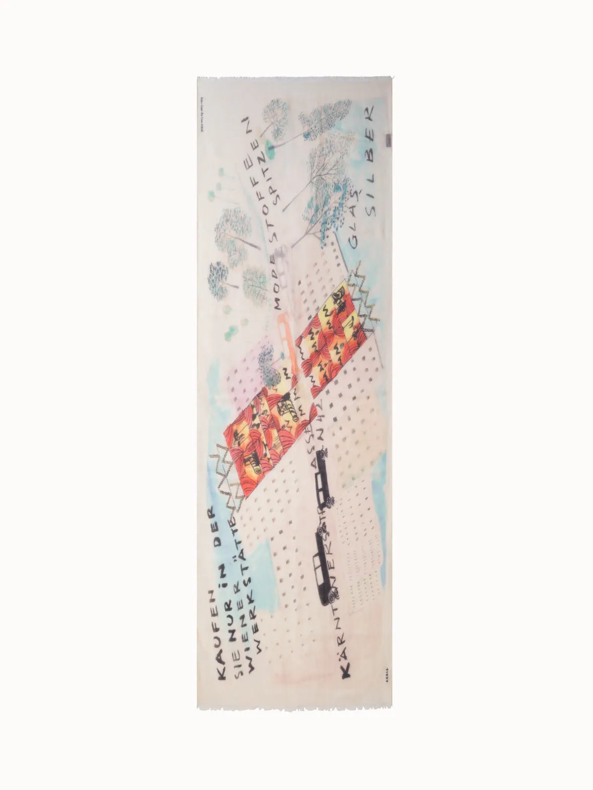 Cashmere Scarf with "Kärntner Strasse 42" Print Akris