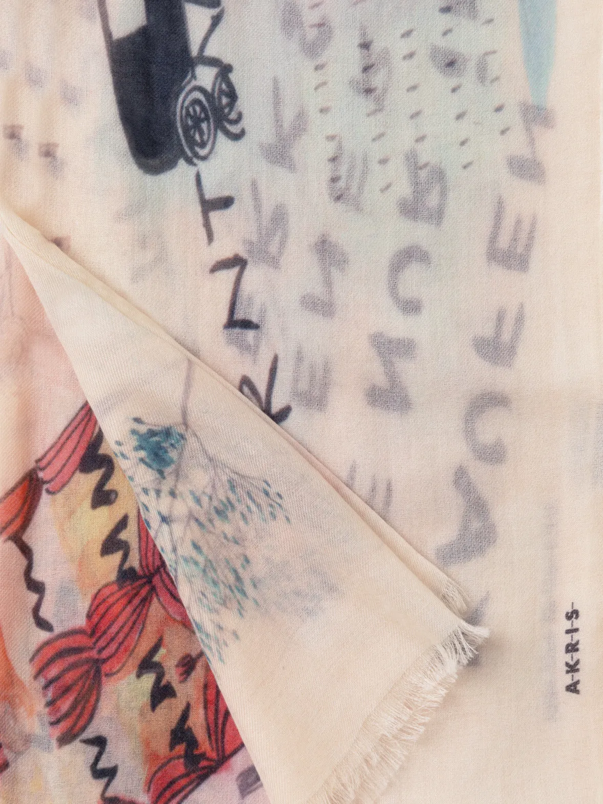 Cashmere Scarf with "Kärntner Strasse 42" Print Akris